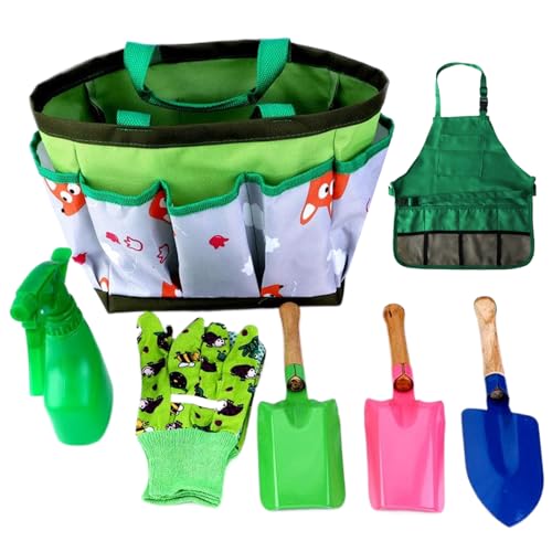 Kids Gardening Set 7PCS/Set Educational Kleinkind Gartenset Beinhaltet Schürze, Sprühgerät, Handschuhe, Hut, Rechen, Schaufeln Kids Gardening Tool Set für Garten -Cosplay -Geschenk für Kinder von SWEETBIUTI