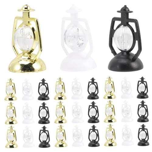 Miniaturlaterne Mini -Kerosin -Lampe 3 Farb simulierte Vintage Lantern 24 pcs DIY Plattierte dekorative Miniaturlichter für Puppenhaus, Feengarten, Mikrolandschaft, keine Beleuchtung 1,4 Zoll von SWEETBIUTI