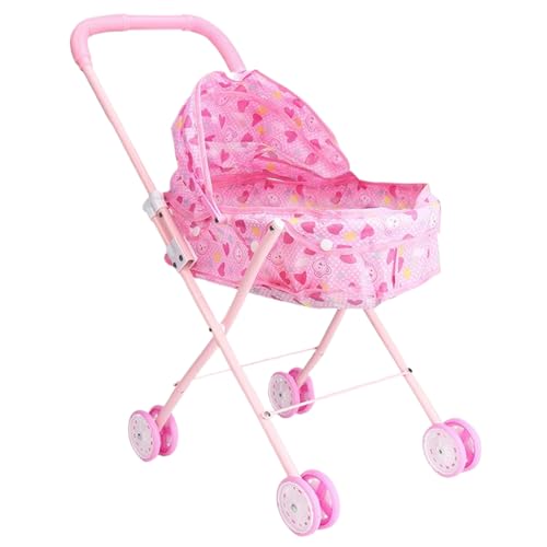 Puppenwagen Falten Sie Babypuppenwagen mit Push -Handle und verstellbarer Schatten abnehmbares Liebes Herzmuster tragbarer stabiler Babypuppenkameraden für Mädchen, tun Sie vor, das Spiel zu spielen von SWEETBIUTI