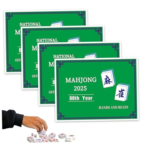 SWEETBIUTI 4PCS Mahjong Cards 2024, Standard Mahjong -Spiele und Regelkarten, Lernen und Meister großer Druckmahjong -Karten Freizeitspielregeln für Anfänger von SWEETBIUTI