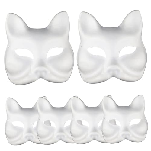 SWEETBIUTI 6pcs Fox Maske 7x7 Weiße Halloween -Maske mit elastischen Bandpapier -Katzenmasken zum Malen von DIY halb Gesichts leeres Therian Maske Ausrüstung für Halloween Cosplay Party von SWEETBIUTI