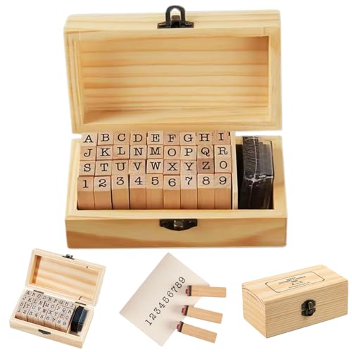 SWEETBIUTI Briefmarken für Ton, Mini -Holzbuchstaben und Inkabpads, Nummer und Alphabet -Briefmarken für die Kartenherstellung mit schwarzem Tintenkissen und Holzkasten -Set 1 Set 1 Set von SWEETBIUTI