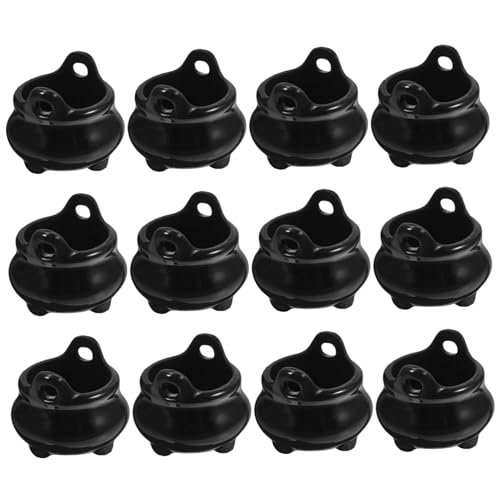 SWEETBIUTI Cauldrons Halloween Mini Kessel 0,8 x 0,7 Zoll Plastik Kessel Schwarze Hexen Kessel Kesselhänge mit Loch für Halloween Dollhouse Miniaturen, Partybevorzugungen 12PCs von SWEETBIUTI