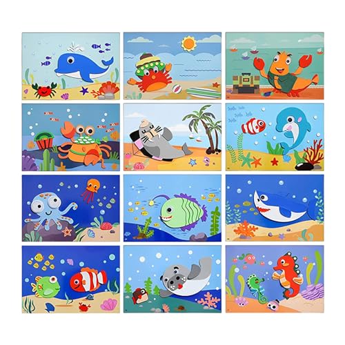 SWEETBIUTI DIY Kids Sticker Ozeanaufkleber Eva Foam Animal Sticker Lern Spielzeug Animalaufkleber für Kinder Party Spiele Favours Austausch Geschenke 12pcs von SWEETBIUTI