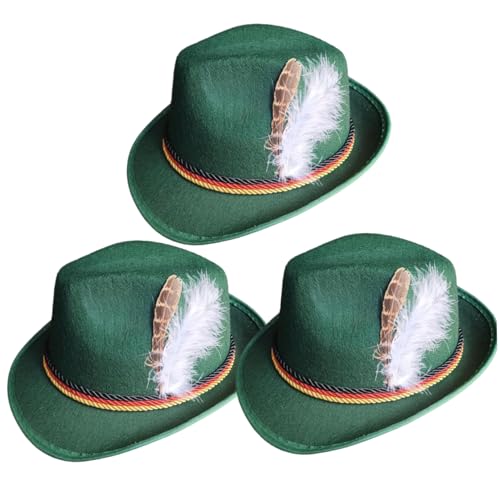 SWEETBIUTI Deutscher Hut 11.8x10.6x5 Bayer Oktoberfest Hut mit Federn 3PCS Dunkelgrün Deutsch Top Hat Oktoberfest Kostüm Deutsch Hut, Oktoberfest Hut, Oktoberfest Outfits Männer, Oktoberfest Hut von SWEETBIUTI