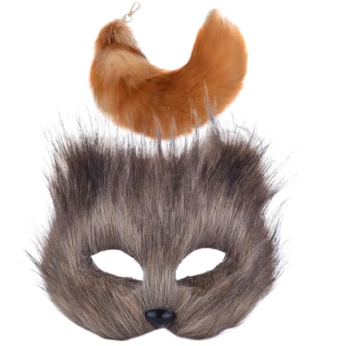 SWEETBIUTI Fox -Maske mit Fox Tail Realistic Pelry Kostüm Dekorative Therian Stoffe Personalisierte Therian Maske und Schwanz für Cosplay Party Halloween Spielzeugspiel von SWEETBIUTI