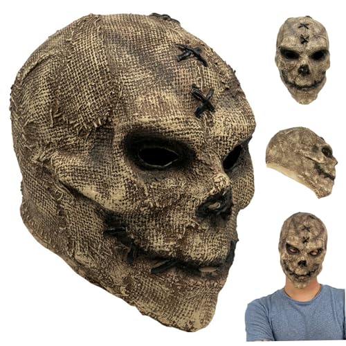 SWEETBIUTI Halloween Maske Sack Schädel gruselige Maske Vollköpfe beängstigende Maske Evilnähte Gesicht Latexmaske mit Augenloch für Halloween Masquerade Party Cosplay -Requisiten von SWEETBIUTI