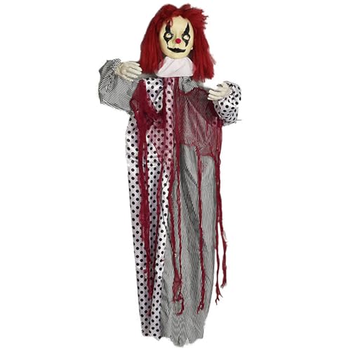 SWEETBIUTI Halloween animierte Dekorationen 41 Hanging Clown animierte Halloween -Requisiten rotes Haar Clown mit Hellen rot von SWEETBIUTI