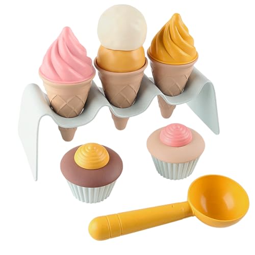 SWEETBIUTI Ice Cream Play Set Realistic Developmental PP Play Ice Cream Play -Set für Kinder abnehmbar DIY Interactive Waschkinderspielzeug für Zuhause, Beach, Garden (7PCS) von SWEETBIUTI