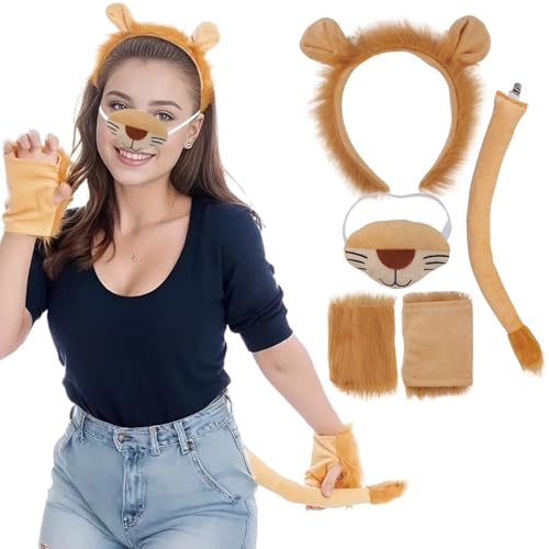 SWEETBIUTI Kostüm für Erwachsene Tierkostüm Set realistische weiche Halloween -Kostüme umfassen Ohren, Schwanz, Nase, Klauenhandschuhe, niedliche Tierstirnbänder pelzige Kostüme 4pcs von SWEETBIUTI