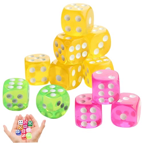 SWEETBIUTI Mini Dice 10pcs Würfel Set 14mm 6 -seitig -Würfel durchscheinend farbige Acrylwürfel wiederverwendbarer Würfel Set für Brettspiele, Math Learning, DIY -Spiel von SWEETBIUTI