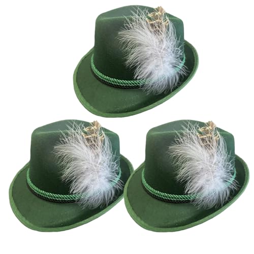 SWEETBIUTI Oktoberfest Hut für Männer Bayerische Hut 3pcs Oktoberfest Hut Männer weit geschwense Federfeder Deutsche Hüte frei Größe Nicht gewebter bayerischer Hut für Party, Karneval Dark Green von SWEETBIUTI