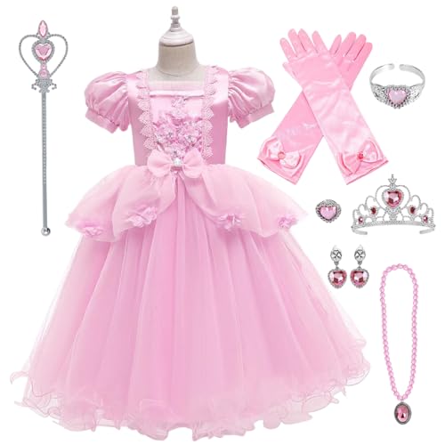 SWEETBIUTI Prinzessin Kleiderset, süße Kuchen -Prinzessin -Kostüme für Mädchen, Elegante Sommerprinzessin Kleid mit Accessoires für Partykostüm Carnival Geburtstag Cosplay, L. von SWEETBIUTI