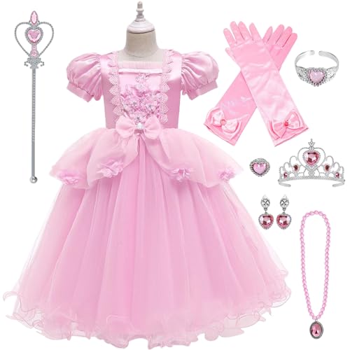 SWEETBIUTI Prinzessin Kleiderset, süße Kuchen -Prinzessin -Kostüme für Mädchen, Elegante Sommerprinzessin Kleid mit Accessoires für Partykostüm Carnival Geburtstag Cosplay, s von SWEETBIUTI