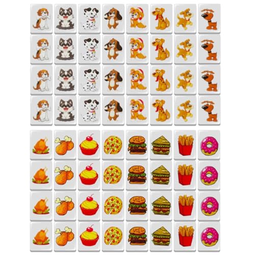 SWEETBIUTI Push Tile Game Mahjong Tile Set 64 PCs Set Mahjong entzückender Hund und Futter Gemustert Mahjong Fliesen Set Plastik, 1,2 x 0,9 x 0,6 Zoll Fliesen Push -Spiel für Kinder Erwachsene von SWEETBIUTI