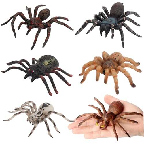 SWEETBIUTI Realistische Tierfiguren, 6pcs gefälschte Spinnen Tarantula Spielzeugfigurmodelle, pädagogische Lernen realistische Spinne für Jungen und Mädchen, Halloween Streichprops -Partyzubehör von SWEETBIUTI