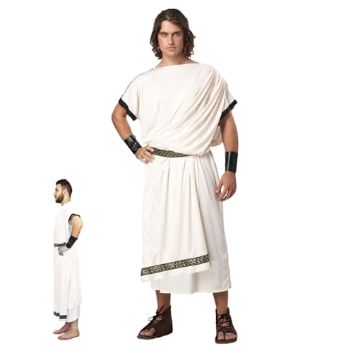 SWEETBIUTI Toga Kostüm Männer Altes römisch griechische Retro Halloween Kostüm weiche hautfreundliche römische Soldaten Kostüm mit Gürtnalbenbändern, griechisches Kostüm für Männer Party Cosplay (XL) von SWEETBIUTI