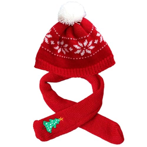 SWEETBIUTI Weihnachtsbärenpuppen-Kleidung Stofftierkleidung 1 Set Strick Mini Weihnachtshut und Schal Set Mehrzweckpuppenhut & Schal für Bärenpuppe, Weinflasche, Schneemann von SWEETBIUTI