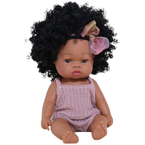 Schwarzes Mädchen Reborn Doll Simulation 13inch Vinyl gekleidet realistische Babypuppe mit Bowknot poabable niedliche afrikanische Babypuppen für Kinder im Alter von 4 bis 6 Jahren, brauner Hautspie von SWEETBIUTI