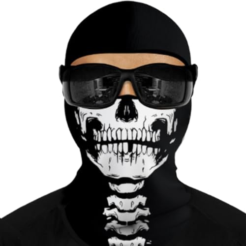 Totenkopfmaske Geistermaske für den ganzen Kopf Sonnenschutz hochelastische Skelettmaske aus Spandex gruselige Geistermaske für Motorrad, Fahrrad, Skateboard, Wandern, Skifahren, Snowboard B von SWEETBIUTI