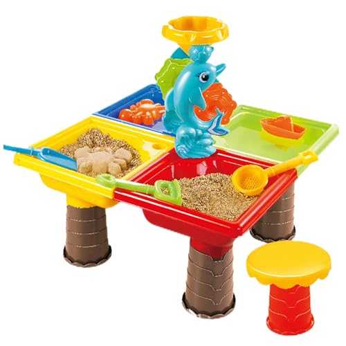 Wassertabelle 1 Set farbenfroher Sandtisch mit niedlichem Delphin-Abs-Sensory-Tisch Interaktive Eltern-Kind-Entwicklungswasser und Sandtisch für den Innenstrand im Freien, Quadratspielzeugspiel von SWEETBIUTI