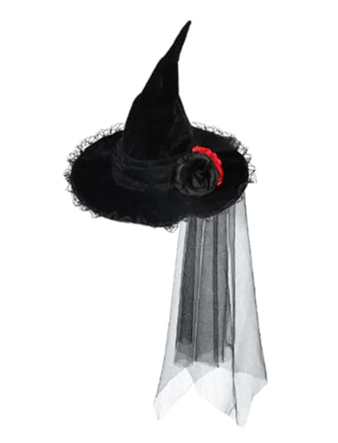 SWOAMER Halloween Hexenhut mit Schleier Rosen Spitze Barocke Hut Gothic Königin Cosplay Kostüm Zubehör Zaubererhut von SWOAMER