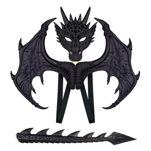 SWOAMER Kinder Halloween Drachen Kostüm Cosplay Set Drachen Flügel Schwanz Masken Set Kinder Festival Fasching Karneval Rollenspie Party von SWOAMER