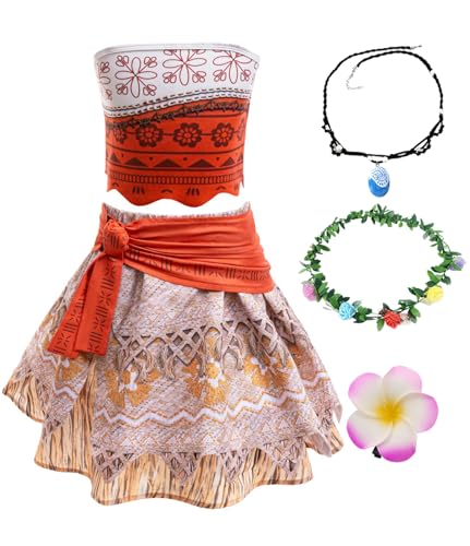 SWOAMER Kinder Vaiana Kostüm Mädchen Moana Prinzessin Kleid Faschingskostüme Verkleidung Prinzessin Kostüm Geburtstag Halloween Cosplay Outfit von SWOAMER