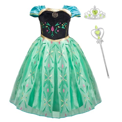 SWOAMER Mädchen Anna Prinzessin Kostüm Kinder Eiskönigin Krönung Kostüm Elsa Anna Kleid Fancy Geburtstag Party Outfit von SWOAMER