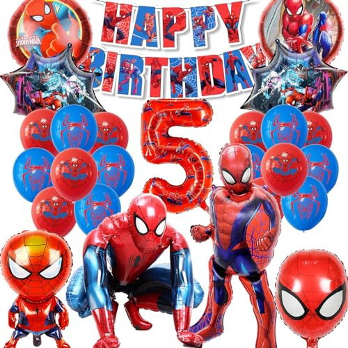 SWOKKTS Geburtstagsdeko, Riesigen 3D Luftballons Deko Junge, Spidy Geburtstag Deko Ballons Set, Deko Geburtstag Kinder 5 jahre (Party Deko) von SWOKKTS