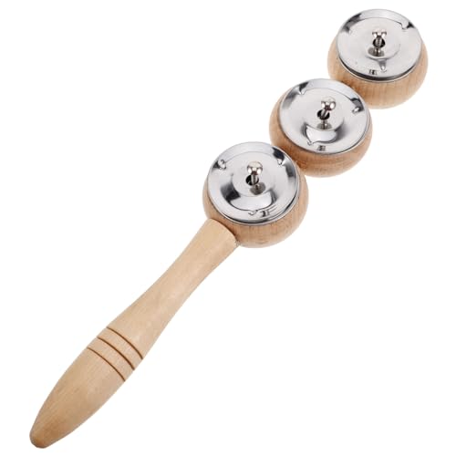 SWOOMEY 4 Tamburinstäbe Handtrommel für musikinstrumente für Kinderhandglockenstab Babyklingel Glocken schütteln Keksdosen Rhythmussticks für Glöckchen aus Holz Khaki von SWOOMEY