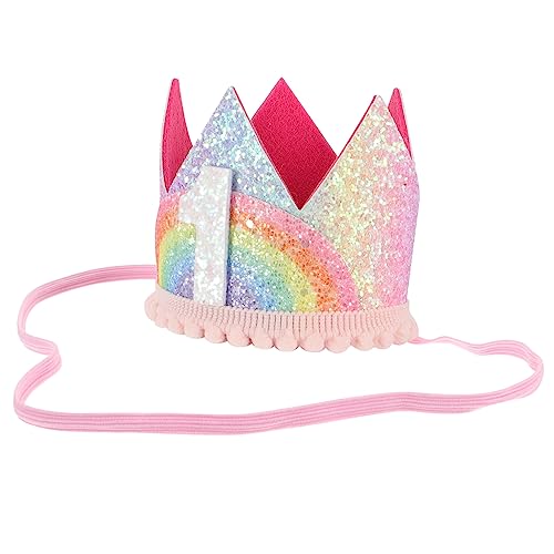 SWOOMEY Regenbogenkrone Zum Geburtstag Babyfoto Alles Zum Geburtstag Krone Stirnbänder Für Kinder Haarbänder Für Babys Nummer Geburtstagskrone Stirnbänder Für Mädchen Stoff Rosa von SWOOMEY