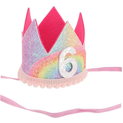 SWOOMEY Regenbogenkrone zum Geburtstag Nummer Geburtstagskrone -Geburtstagsmütze Tiara verkleidung kinder kinderfotoappart Geburtstagsnummer Hut Krönender Hut für Babys Stoff Rosa von SWOOMEY