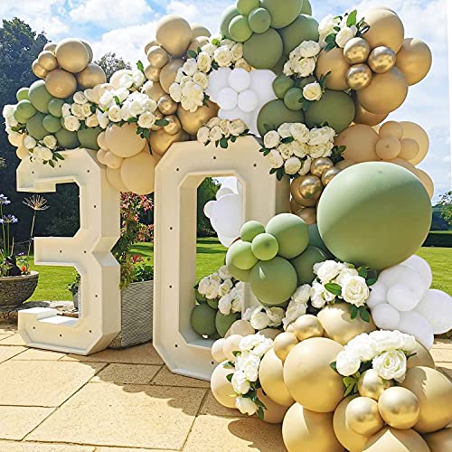 Luftballon Girlande, SWPEED Grün Balloon Garland Set, Dschungel Luftballon Girlande mit Haut Retro Grüne luftballons, Gold Weiß Balloons für Hochzeit, Babyshower, Party Geburtstag, Mehrweg von SWPEED