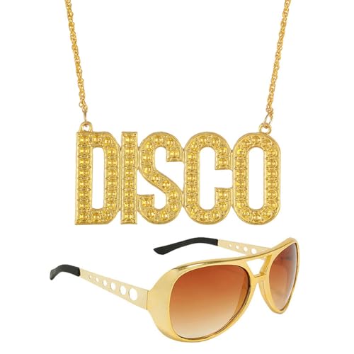 SWRCEYJH 2er Fette Gangster Kette & Brille Gold 70er 80er 90er Jahre Outfit Herren Hustler Rapper Hiphop Kostüm Für Cosplay Fasching Karneval Thema Party von SWRCEYJH