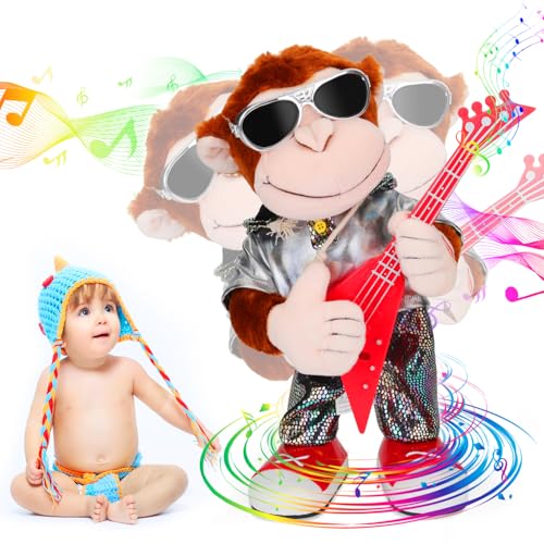 SWTOIPIG Tanzender AFFE, Plüschtier, singender, Tanzender AFFE, Spielzeug in Affenform für Kinder und Erwachsene, Geschenk, Heimdekoration, Tanzen, Singen, Körperschütteln und Gitarrenschütteln von SWTOIPIG