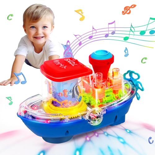 SWTOIPIG Babyspielzeug, transparentes Schiffsspielzeug mit Licht und Musik, elektrisches mechanisches Zahnradspielzeug für Jungen, Mädchen, Kleinkinder, Geschenke von SWTOIPIG