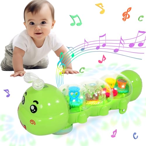 SWTOIPIG Babyspielzeug, transparentes Raupenspielzeug mit Licht und Musik, elektrisches mechanisches Zahnradspielzeug für Jungen, Mädchen, Kleinkinder, Geschenke für Jährige von SWTOIPIG