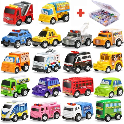 18er-Packung verschiedene Rückzugs-Modelle Car Toys für Kinder, Mini-Modellfahrzeug-Set mit Vitrine für Kleinkinder. Kleine Spiel-Lkw in loser Schüttung für Partygeschenke für Jungen und Mädchen von SWUNXION