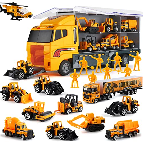 SWUNXION 19 in 1 Baufahrzeug Spielzeug, Konstruktionsfahrzeuge Autos und Bauarbeiter Bagger Fahrzeuge Baustelle LKW Spielzeugautos Truck Spielset Gabelstapler Geschenke für Kinder ab 3 Jahren von SWUNXION