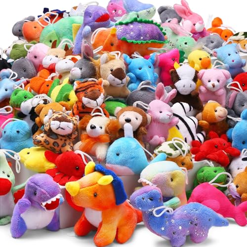 SWUNXION 72 Stück Mini-Kuscheltiere (Dinosaurier, Zoo, Meer), Gastgeschenke für Kinder, perfekt zum Füllen von Krallenmaschinen, Geschenktüten, Schlüsselbund, Karnevalspreise, Stuffed Animal von SWUNXION