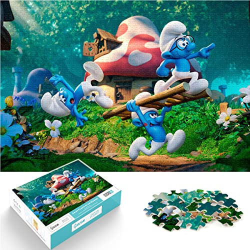 Erwachsene Kinder Puzzles 1000 Teile Puzzle die Schlümpfe einfaches Puzzle Elf im Pilzhaus Puzzle Bildung Spielzeug Spiel Familie Dekoration 75x50cm von SXBB