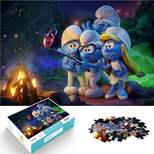 SXBB Erwachsene Kinder Puzzles 1000 Teile Die Schlümpfe Einfaches Puzzle Elf im Pilzhaus Bildung Spiele Spielzeug Familie Dekoration 75x50cm von SXBB