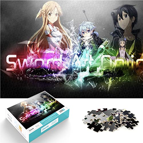 Erwachsene und Kinder Puzzle 1000 Teile Puzzle Anime Sword Art Online Puzzles einfache Puzzles Kirito Asuna Yuuki Sinon Yui Puzzle Lernspiele Spielzeug Familie Dekoration 75x50cm von SXBB