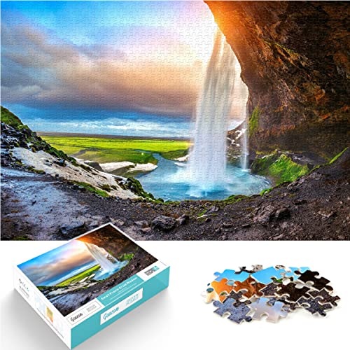 Erwachsene und Kinder Puzzle 1000 Teile Puzzle Seljalandsfoss Puzzles Einfache Puzzles Wasserfälle Island Landschaft Wiesen Puzzle Lernspiele Spielzeug Familie Dekoration 75x50cm von SXBB