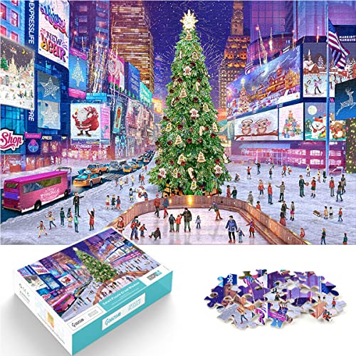 Puzzle 1000 Teile Weihnachten Square Puzzles Erwachsene Kinder Schwierigkeitsgrad Puzzle Weihnachten Straßenpuzzle Lernspiele Spielzeug Familie Dekoration 38x26cm von Buosha