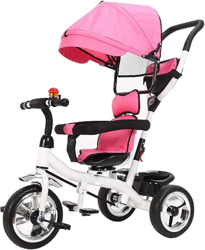 Baby-Dreirad, 4 in 1 Multifunktions-Dreirad, faltbar, lenkbar, mit Griff, abnehmbarem Verdeck, Sicherheitsgurten, einstellbares Schiebedreirad für Kinder von 1-6 Jahren(Pink) von SXRLOZ