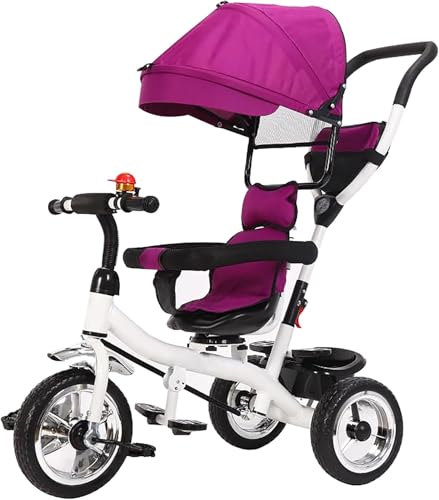 Baby-Dreirad, 4 in 1 Multifunktions-Dreirad, faltbar, lenkbar, mit Griff, abnehmbarem Verdeck, Sicherheitsgurten, einstellbares Schiebedreirad für Kinder von 1-6 Jahren(Purple) von SXRLOZ