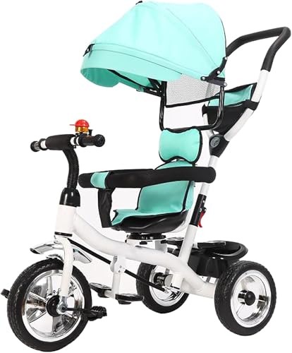 SXRLOZ Baby-Dreirad, 4 in 1 Multifunktions-Dreirad, faltbar, lenkbar, mit Griff, abnehmbarem Verdeck, Sicherheitsgurten, einstellbares Schiebedreirad für Kinder von 1-6 Jahren(Green) von SXRLOZ