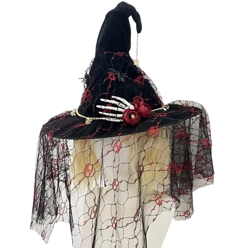 Hexenkostüm, Mütze, Punk, Totenkopf, Spinnennetz, Schleier, Details, atmungsaktiv, Hexenhut für Erwachsene, Halloween, Cosplay, Zubehör, Halloween-Kostüm-Zubehör Hexenkostüm, Mütze, Punk, Totenkopf, Spinnennetz, Schleier, Details, atmungsaktiv, Hexenhut für Erwachsene, Halloween, Cosplay, Zubehör, Halloween-Kostüm-Zubehör von SXRQ
